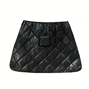 TEMU 겨울 라이딩 보온 커버, 두꺼운 방풍 스커트, 검정색, 앞면 수납 포켓 및 탄성 허리 밴드 특징, 간편한 설치, 휠체어 담요로도 사용 가능, 추운 날씨 장비용 따뜻한 담요