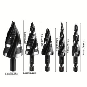 TEMU 43가지 사이즈 옵션이 포함된 5개 스텝 드릴 비트 세트 - 금속, 알루미늄, 나무, 플라스틱에 적합한 헤비듀티 HSS 드릴 비트 - 코팅 처리된 네 개의 홈이 있는 스텝 드릴, 0.64cm 육각 샹크 (DIY, 배관용)