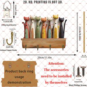 TEMU 고양이 모양의 다기능 나무 키 걸이. 금속 후크 4개가 특징입니다. 벽 장식, 현관 장식, 방 꾸미기, 빌라 장식 및 시즌별 홈 스타일링에 적합합니다. (크기: 29.97 Cm X 119.38 Cm). 이 제품은 Wa