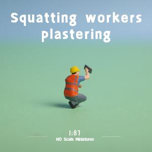 TEMU 1개 1:87 스케일 미니어처 모델 - 스퀘트하는 석고 시공 작업자 (석고 시공 도구 포함), 안전 조끼 & 안전모가 있는 정교한 건설 작업자 피규어, 창의적인 장면, 미니어처 장면, 대형 사진 촬영 - 모델 기차, 다이오라마에 적합, 진검, 애니 피규어, 조립 프라모델, 무기 피규어, 프라모델, 미니 피규어