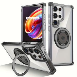 TEMU 폰 케이스: 갤럭시 S25 울트라 S24 S23 플러스 S22 S21 FE 투명 메탈 무선 충전 링 커버, 노트 20 울트라용 럭셔리 자석 킥스탠드 스탠드 케이스, 안티폴 보호 커버 소프트 케이스