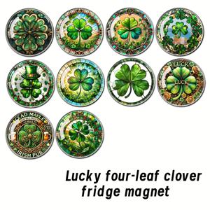TEMU 10개 행운의 클로버 냉장고 자석 - 흰색 보드, 잠금장치 및 식기세척기용 대형 장식 유리 돔 스티커 - 주방, 사무실 또는 교실 장식, 자석 장식 | 생동감 있는 녹색 디자인 | 장식 스티커, 냉장고 자석
