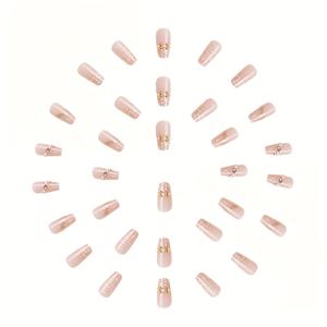 TEMU 모든 경우에 적합한 24개 중간-긴 직사각형 누드 핑크 발레 플랫 네일 팁과 광택 그라데이션 및 스티커, 패셔너블하고 우아함, 매니큐어로 사랑을 표현하세요, 자연스러운 착용 재사용 가능, 글루 스틱 포함
