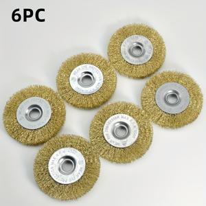 TEMU 6개입 4인치 와이어 브러시, 황동 손잡이 포함 - 앵글 그라인더 및 플라이어용, 금속 녹 제거, 버링 제거, 연마 및 표면 마감에 적합, 내구성 강한 구리 도금 스틸 소재, 5/8