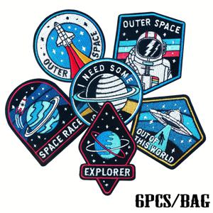 TEMU 6개 세트 블랙&블루/ 우주비행사 패턴 자수 패치, 옷·신발·모자·가방 DIY 장식 스티커, 의류 액세서리용