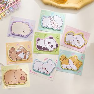 TEMU 8권, 책당 약 30장, 작은 동물 누워있는 스티커 메모, 귀여운 특수 모양 메모 패드. 찢을 수 있는 스티커 메모지, 메시지 북, 귀여운 창의적인 노트북. 카피바라, 고양이, 강아지, 쥐, 판다, 토끼, 너구리, 양 모양.