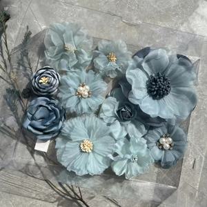TEMU 10개 블루 플로럴 장식 - 레이어드 페탈 소프트 파스텔 꽃, 우아한 DIY 웨딩·생일·파티 - 내구성 폴리에스터 원단 꽃다발, 센터피스, 홈데코용 - 사계절 화환, 헤어밴드 액세서리, 리얼리스틱 디자인, 반짝이는 포인트, 결혼식 장식, 수제 디테일, 인공 꽃다발, 공예 애호가를 위한 장식용 꽃
