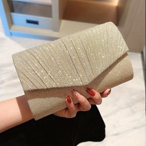 TEMU 새로운 여성용 플리츠 반짝이는 이브닝 클러치, 정장에 완벽한 세련된 핸드백, 결혼식 및 특별한 날에 적합