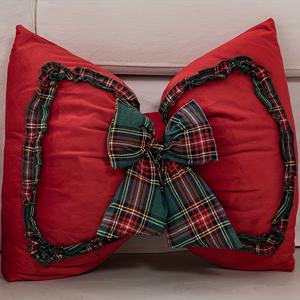 TEMU 1개 수제 크리스마스 쿠션 커버 - 레드 & 그린 팜하우스 장식, 지퍼 클로저, 소파/침대용 부드러운 셰닐 베개커버, 추수감사절 & 크리스마스 , 시즌 홈 액센트, 페스티브 리본 디자인, 원단 품질, 홈 스타일링, 크리스마스 인테리어 소품|인테리어소품