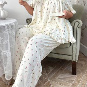 TEMU 플러스 사이즈, 플러스 사이즈 여성 정장, 라지 로즈 프린트 스퀘어 넥라인 리본, 휴가용