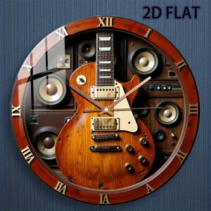 TEMU 2D 플랫 빈티지 전기 기타 벽시계 - 레트로 록 장식, 브라운 마감, AA 배터리 구동 (포함되지 않음) - 거실, 음악 스튜디오, 기타 가게용 현대 홈 데코 선물, 음악 애호가 액세서리, 내구성 있는 소재, 아티스틱 디자인, 2D 플랫|시계|벽시계|벽시계