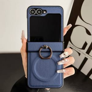 TEMU 휴대폰 케이스 - 삼성 갤럭시 Z 플립 모델 3부터 7까지 디자인된 합성 인조 가죽 폰 커버, 마그네틱 링 홀더 및 충격 방지 솔리드 컬러 백 특징.|폰케이스|케이스