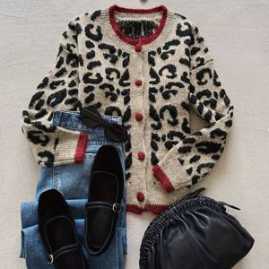 TEMU 가을 겨울 패션 캐주얼 편안한 따뜻한 카멜 컬러 충돌 트림 긴팔 라운드넥 버튼 카디건, 여성 가을 옷, 여성 겨울 옷, 가을 상의, 직장/오피스 비즈니스 캐주얼 여성