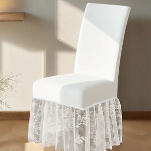 TEMU 1개 우아한 레이스 스커트 의자 커버 - 식탁 의자용, 탄력 있는 미끄럼 방지 웨딩 & 데코, 내구성 강한 140gsm 실키 섬유 스커트 커버, 세탁기 사용 가능 (핏)