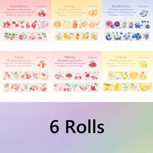 TEMU 레몬, & PVC 와시 테이프 6롤 팩 - 스크랩북, 다이어리, 휴대폰 장식용 - 귀여운 과일 시리즈 테이프, 학용품, 물병, 책상용 (6색 롤 번들)