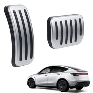 TEMU 테슬라 모델 Y 주니퍼 2025 출시용 페달 패드 교체 2개 세트, 2025-2020 모델 3 2017-2024 가속 및 페달 미끄럼 방지 발 받침 커버 (실버)