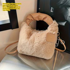 TEMU 고급 여성 핸드백, 고품질 플러시 크로스바디 가방 여성 패션 가을 겨울 토트 숄더 퍼스 다기능 니치 선물 크리스마스 생일 선물 청소년 할로윈 설날 새해 적합