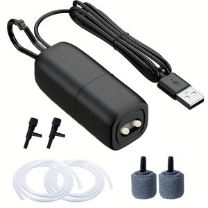 TEMU 미니 USB 수족관 공기 펌프, 듀얼 아웃렛 어항 에어레이터 키트, 소형 물고기용 조용한 산소 공급 기능 – 실내 및 외부 사용에 이상적, 홈 또는 취미용 세트업 (버블 스톤 및 연장 로프 포함)