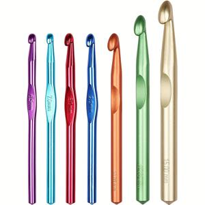 TEMU 7pcs 대형 금속 크로셰 훅 세트 (15mm/12mm/10mm/9mm/8mm/7mm/6.5mm) - 헤비듀티 단일 끝 훅, 컬러 코드 팁 포함, 담요, 스, 아미구루미 & 태피스트리용 - 모든 기술 수준에 적합한 크로셰 뜨개질에 이상적