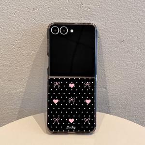 TEMU 폰 케이스: 6634 나인 그리드 하트 보우 투명 블랙 TPU 접이식 풀바디 방탄 폰 케이스, 갤럭시 Z 플립 7/7SE/FE, Z 플립 6, Z 플립 5, Z 플립 4, Z 플립 3 5G용, 슬림 경량 풀바디 보호 내구성 혼합 스크래치 쉘