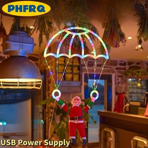 TEMU PHFRQ 낙하산 조명 - USB 전원 야외/크리스마스 매달기 장식, 8가지 조명 모드, 자체 조명 산타 & 우산 조명, 플러그 앤 플레이 버튼 제어 (없음), 지붕, 나무, 파티용 - 내구성 있는 플라스틱 휴일 장식