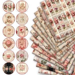 TEMU 프랑스 빈티지 레이스 & 장미 프린트 패브릭 번들 12개 - 여덟번째 (9.45*19.7인치) DIY 공예, 인형 옷, 가방 만들기, 퀼팅용 - 수제 폴리에스터 패치워크 소재 12묶음, DIY 지갑 만들기