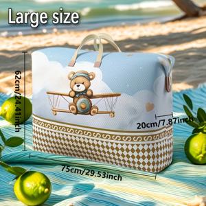 TEMU 1개 귀여운 곰돌이와 비행기 수납 가방 - 튼튼한 지퍼 없는 이사 수납 상자, 이불 수납 가방 가정용 대용량 만화 핸드백 두꺼운 방습 이사 포장 가방, 옷, 장난감, 여행용 - 휴대용 이사 상자 3가지 사이즈