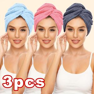 TEMU 3개 세트 마이크로파이버 헤어 타월, 부드러운 헤어 드라이 캡, 심플 솔리드 컬러 욕실용 헤어 타월, 초흡수 헤어 랩 타월, 곱슬머리용 안티프리즈 헤어 터번, 욕실 필수품, 욕실 액세서리