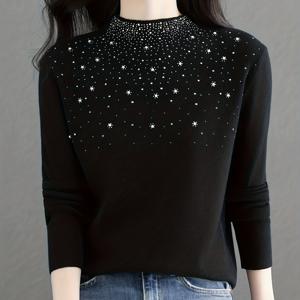 TEMU 여성용 우아한 하프 하이넥 스웨터 - 은은한 반짝이 장식의 긴팔 겨울 스웨터, 데일리 및 포멀룩을 위한 솔리드 컬러 시크한 풀오버, 가을/겨울 레이어링을 위한 부드럽고 따뜻한 원단, 여성 스웨터