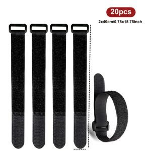 TEMU 20팩 헤비듀티 블랙 후크 & 루프 바인딩 스트랩 (버클 클로저 포함) - 200-400mm 길이 호환, 다목적 케이블/와이어/후크 정리 밴드, 가정, 사무실, 체육관, 트럭 및 케이블 관리용 (200/250/300/400mm)