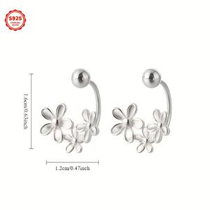 TEMU 여성을 위한 스털링 실버 하이포알러제닉 스크류백 플라워 귀걸이 한 쌍, 세 개의 작은 꽃, 신선하고 달콤한 다용도 고급 귀걸이