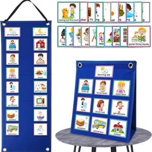 TEMU 어린이 시각 일정표, 2-in-1 일일 시각 플래너 잡일 차트 + 70장 일일 카드 세트, 자폐 학습 자료, 가정, 학교, 잡일, 외출용