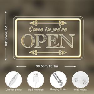 TEMU 네온 오픈 사인 비즈니스 윈도우, 웜 화이트 입구 