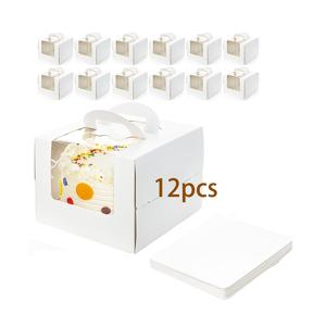 TEMU 12팩 6.5x6.5x6인치 투명 창문 & 손잡이가 있는 화이트 페이퍼 케이크 박스, 플립탑 뚜껑 - 생일, 결혼식, 명절(크리스마스, 할로윈, 추수감사절)용 일회용 사각 선물 포장 - 도넛, 파이, 초콜릿, 무스케이크, 휴일 제과 용기, 우아한 , 편리한 운반 핸들