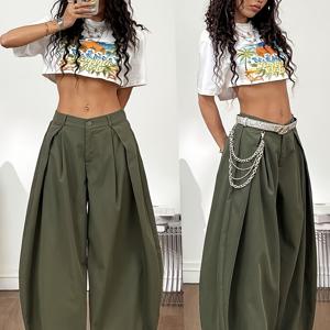 TEMU 2025 핫 스프링/여름 신상 유럽&미국 스타일 와이드 레그 여성용 아웃도어 스포츠 조거 팬츠, 심플 캐주얼 카고 워크웨어