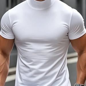 TEMU 패션 트렌디 INS 크리에이티브 솔리드 컬러 남성용 반팔 셔츠, 스포츠, 피트니스, 러닝 트레이닝, 캐주얼용|반팔셔츠|반팔