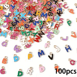 TEMU 100개 A-Z 알파벳 이니셜 참 DIY 호환 - 컬러 코드 레터 펜던트 A-Z (소문자 & 대문자) 목걸이 & 팔찌 만들기, 이름/비즈, 소품
