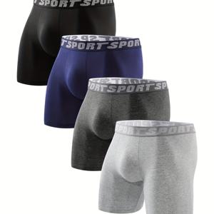 TEMU 남성용 롱 드로즈 4종 세트, 스타일리시하고 편안한 미드라이즈, 넉넉한 핏의 스포츠 속옷 (학생용)|반바지|남자반바지|남성반바지