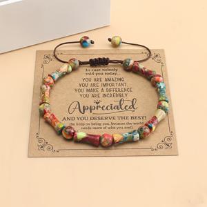 TEMU 컬러풀 황제석 팔찌, 천연석 대나무 조인트 남성 행운 팔찌, 핸드메이드 직조 심플 조절 가능, 축복 카드 포함, 데일리룩에 적합, 발렌타인데이/어버이날/아버지날 선물로 완벽