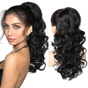 TEMU 18인치 드로스트링 포니테일 헤어 익스텐션, 긴 곱슬 웨이브 합성 헤어피스 클립형