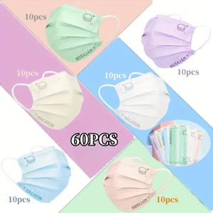 TEMU 마카롱 시리즈 6색 혼합, 각 색상 60개 마스크, 10개입, 여름 얇은 타입|마스크|KF94마스크