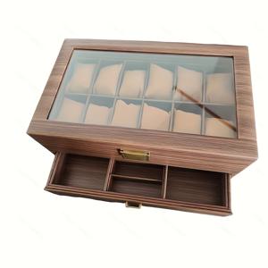 TEMU 12구 시계 보관함 (유리 뚜껑 포함) | 시계/반지/패션 안경 보관을 위한 2단 수납 공간 | 여성, 남성 및 커플을 위한 결혼식/생일/부활절 선물로 적합한 고급 선물 상자 (튼튼하고 세척 용이) 아버지의 날, 주얼리 보관함