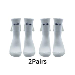 TEMU 2쌍 커플용 자석 발끝 연결 양말 - 귀여운 캐릭터 디자인, 통기성 좋은 중목 여름 양말, 발렌타인데이 & 어버이날 선물, 매칭 커플 양말, 재미있는 패션 액세서리, 부드러운 소재|악세사리