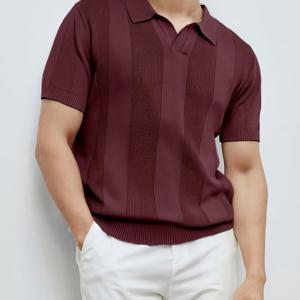 TEMU 남성용 미니멀 스타일 반팔 니트 탑, 여름 남성용 니트 폴로 셔츠로 적합, 매우 미니멀리스트하고 스타일리시함.