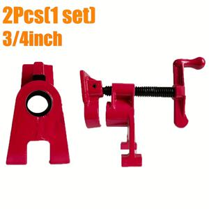 TEMU 2개 (1세트) 무거운 캐스트 아이언 파이프 클램프 - 인간공학적 빨간 손잡이, 3/4 스레드 파이프용 빠른 클램프, 내구성 있는 캐스트 아이언 엣지 클램프, 목공 및 가구 조립에 이상적, 안전한 홀드 | 곡선 손잡이 | 튼튼한 캐스트 아이언 구조
