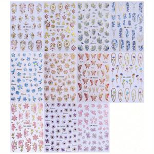 TEMU 11개 봄 여름 꽃무늬 네일 스티커, 벚꽃잎 DIY 우아하고 세련된 일본식 한국풍 네일 아트 장식, 여성용 네일 소품, 휴가 선물