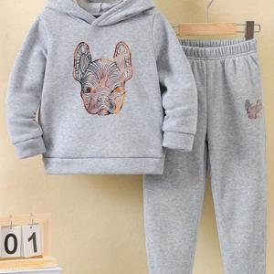 TEMU 트렌디한 레터 프린트 남아용 가을/겨울 패션 후드 스웨트셔츠 세트, 따뜻하고 편안한 캐주얼 긴소매 후드티 + 실내/외복용 스포티 팬츠, 야외 활동용, |캐주얼 후드티|스포티 팬츠