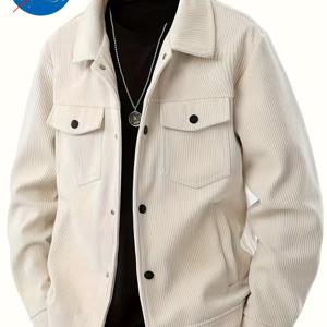 TEMU [Pearson OBM]의 새로운 디자인 코듀로이 재킷은 빈티지 칼라와 독특한 버튼, 실용적인 이중 포켓이 특징이며, 도시 스타일의 남성을 위한 새로운 트렌드를 쉽게 연출합니다.