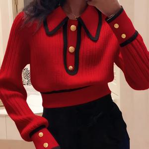 TEMU 여성용 가을/겨울 스웨터 풀오버, 안팎으로 착용 가능, 편안하고 따뜻한 우아한 개성 디자인, 대비 칼라와 정교한 메탈 버튼, 세탁기 및 드라이클리닝 가능, YU