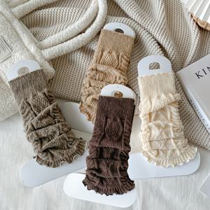 TEMU 여성용 레이스 스타킹 종아리 양말 4켤레, 골지 테두리, 겨울용 보온 , 단색, 가을 겨울 패션, 무릎 위 편안한 양말, 활용도 높은 일본식 양말